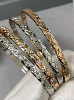 小香高版本V金coco菱格镶钻满钻情侣手镯精工简约百搭气质手环女