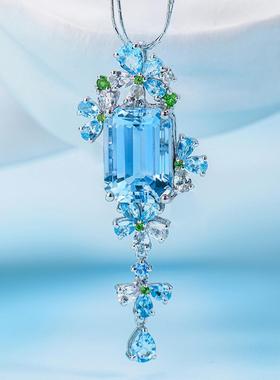 新款仿海蓝宝吊坠女摩根彩色宝石
