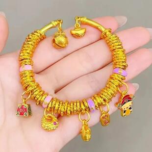 黄金色元宝珐琅彩开口盘缠吉言财神手镯女轻奢小众高级感设计手饰