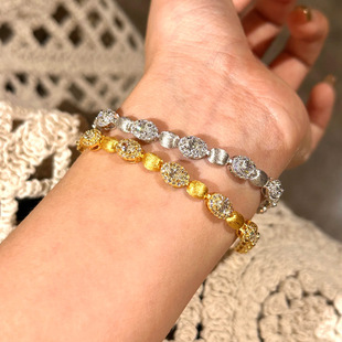 法式复古老钱风手工拉丝鸽子蛋高碳钻手链中古彩宝红刚玉手链女