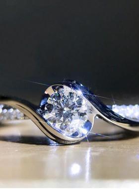 臻荣简约镀18k白金戒指欧美超闪