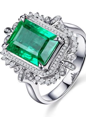 臻荣新款5克拉合成祖母绿戒指镀