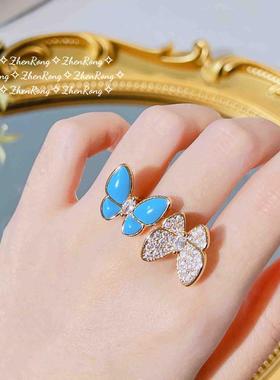 双蝴蝶戒指食指女精致水钻优雅