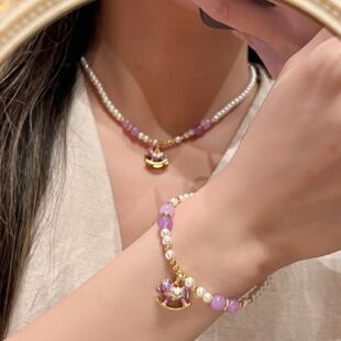 木马彩色多巴胺可爱童趣紫玉髓diy小马珍珠手链串珠珠子项链女生