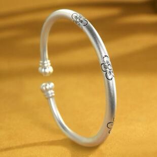 白铜梅花开口多福橘秋南瓜头素圈复古国潮民族风手镯女手环镯子款