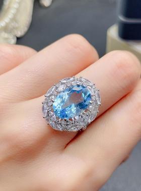 拼多多仿天然瑞士蓝托帕石戒指女