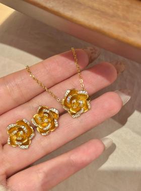 新中式国色山茶花项链法式复古