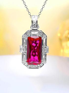重工奢华高级长方红刚玉吊坠镶嵌