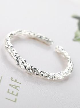 镀银细糖纸戒指女指环简约树干