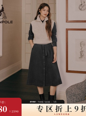 BEANPOLE滨波 女士英伦风格子系带连衣裙长袖衬衫裙