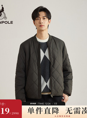 BEANPOLE滨波男士商务风优雅休闲简约黑色通勤基础款菱格绗缝棉服