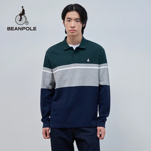 优雅全棉撞色条纹仿针织先染polo领卫衣 BEANPOLE滨波春秋男士