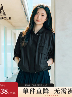 BEANPOLE滨波  女士商务休闲翻领长袖拉链黑色短款夹克