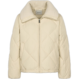 BEANPOLE滨波 90%鹅绒女菱形格绗缝休闲风短款针织翻领羽绒服外套