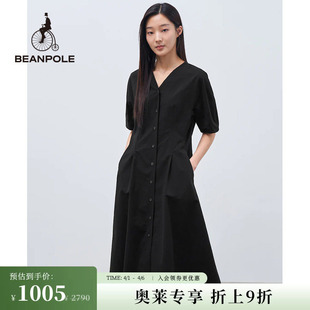 优雅修身 BEANPOLE滨波 新款 女士泡泡袖 连衣裙 V领简约短袖