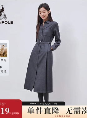 含绵羊毛 BEANPOLE滨波 女士商务休闲素色收腰衬衫连衣裙