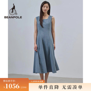 BEANPOLE滨波  女士优雅时尚气质淑女风美拉蓝方领无袖度假连衣裙