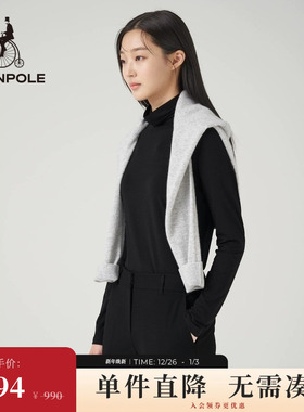 BEANPOLE滨波 女士通勤简约黑色高领修身型长袖T恤