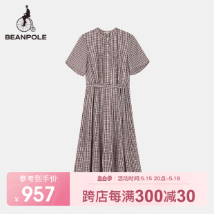 通勤休闲气质裙装 女士圆领印花连衣裙收腰夏法式 BEANPOLE滨波夏季