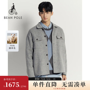 式 老钱风手工休闲衬衫 含绵羊毛BEANPOLE滨波秋冬男士 外套 新品