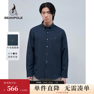 商务 微千鸟格美拉蓝翻领衬衫 BEANPOLE滨波 男士