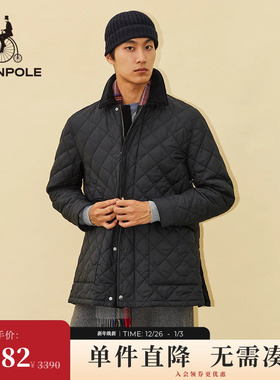 BEANPOLE滨波  男士商务优雅黑色休闲菱格绗缝翻领棉服