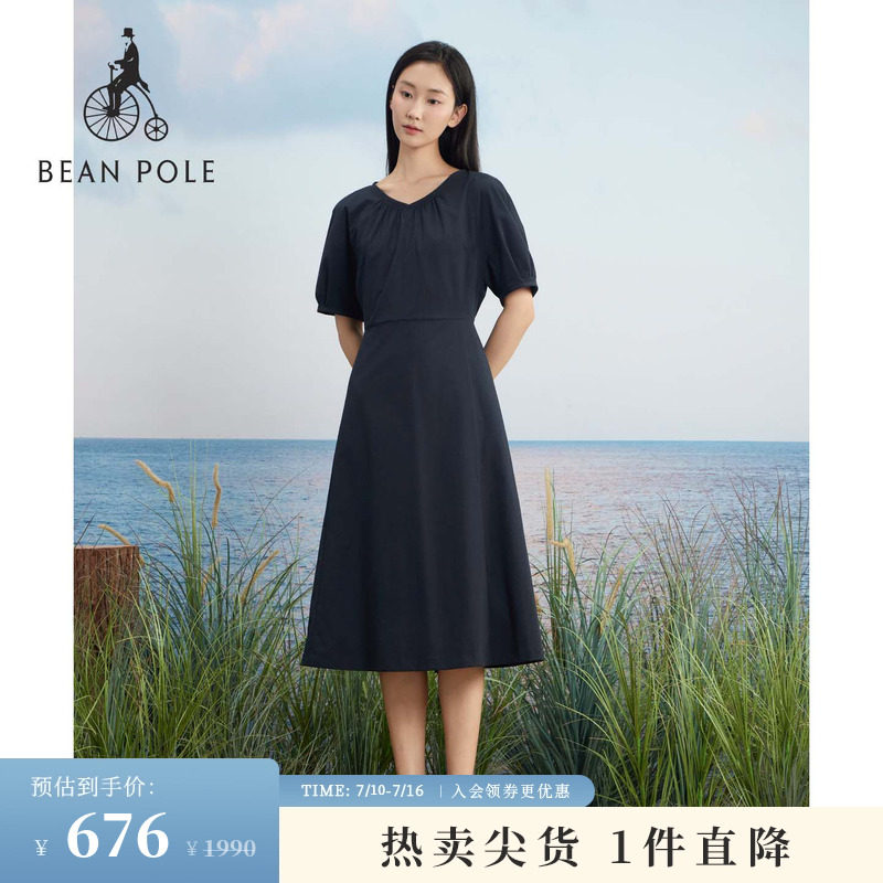 BEANPOLE滨波  女士时尚都市淑女风简约优雅小V领日常短袖连衣裙