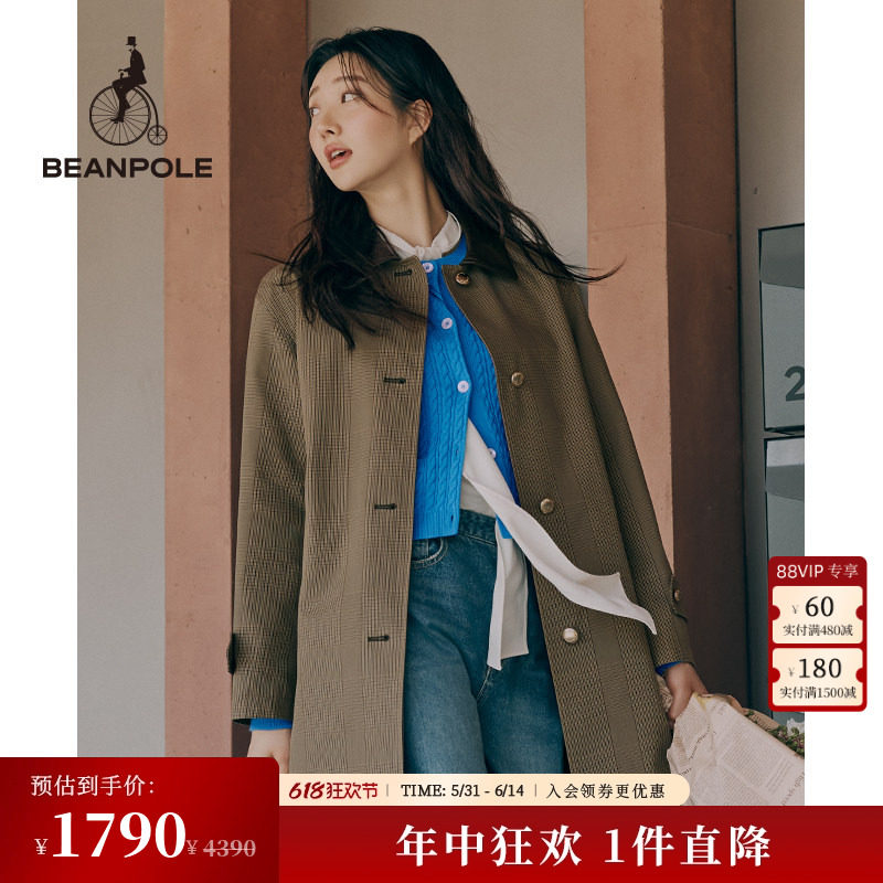 BEANPOLE滨波 女士美拉德优雅简约风通勤单排扣米色气质风衣外套