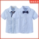 儿童浅蓝色衬衫 衬衣男孩女孩小学生演出校服纯棉薄夏 男童女童短袖