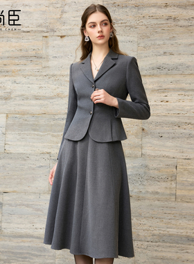 艾尚臣格雷系洋气时尚套装裙老钱风翻领毛呢职业套装女修身短款冬