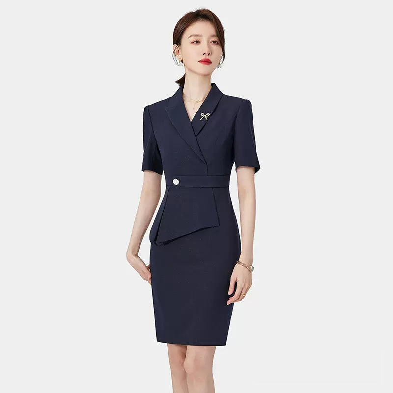 艾尚臣短袖西装连衣裙女夏季款小个子高端职业装气质工装工作服薄