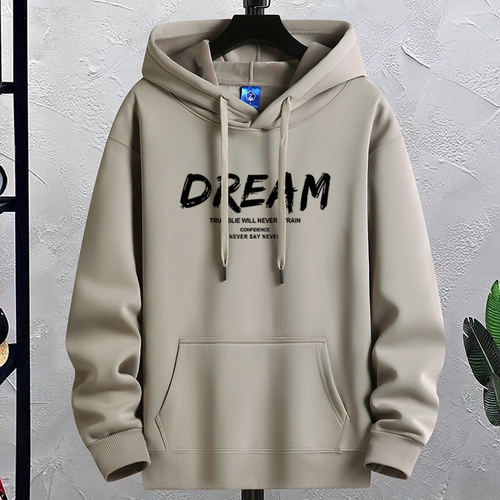 秋冬季潮牌加绒加厚套头连帽卫衣男宽松潮流正肩青少年春秋装外套