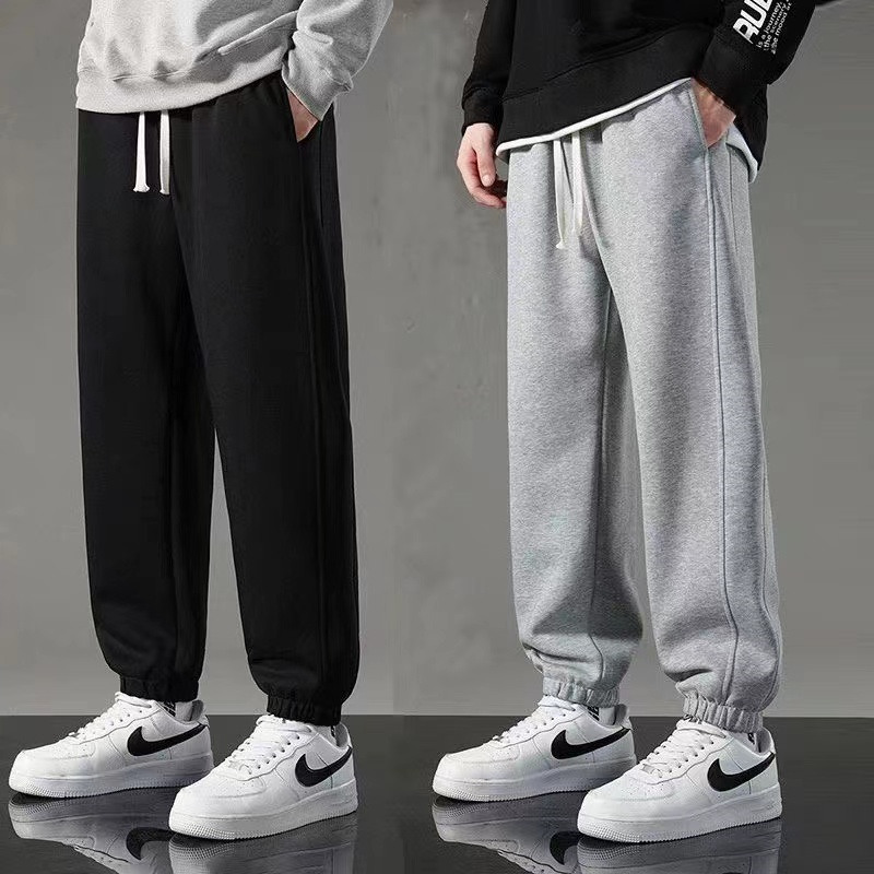 秋冬季宽松百搭加绒加厚束脚卫裤男青少年学生运动休闲裤春秋裤子