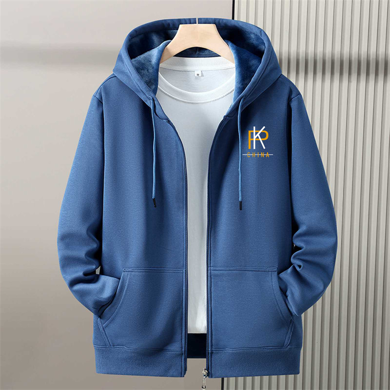 秋冬季加绒加厚带拉链开衫卫衣男连帽大码青少年初中学生春秋外套