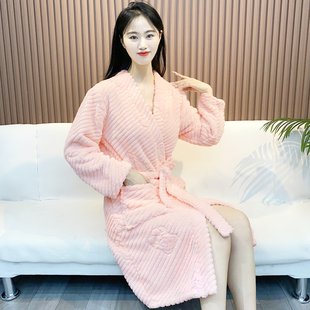 浴袍家居服 通用冬加厚洗完澡穿 珊瑚绒睡袍女2025新款 法兰绒四季