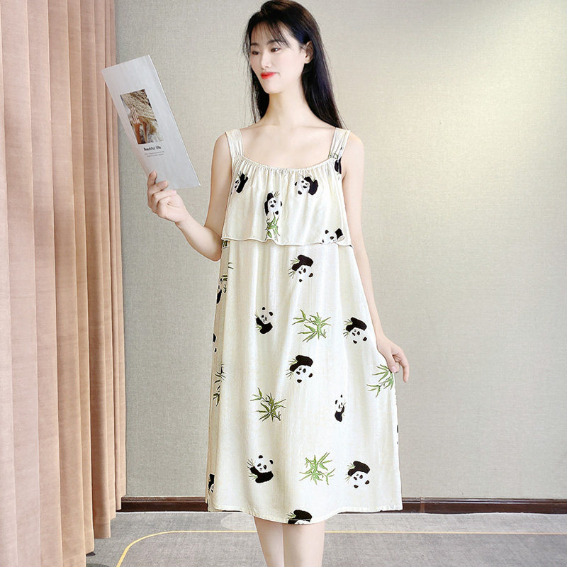 吊带睡裙女款2025新款夏不带胸垫防凸点一体式大码冰丝睡衣家居服