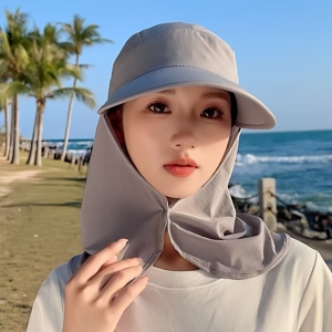 护颈一体防晒帽女夏季大檐遮脸棒球帽男户外透气太阳帽钓鱼帽子