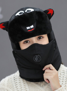可爱雷锋帽女冬季韩版潮流保暖骑车防风帽子加厚防寒东北棉帽子男