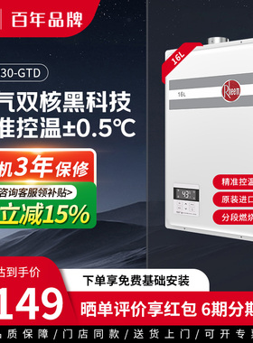 美国瑞美Rheem恒热16升节能燃气热水器低噪大水量JSQ30-GTD补贴