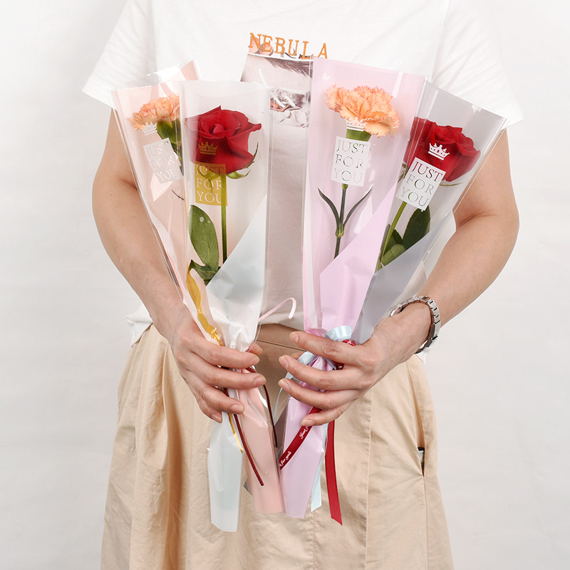 三八妇女节单支鲜花袋一支只花朵包装袋花束防尘玫瑰花套袋包装纸