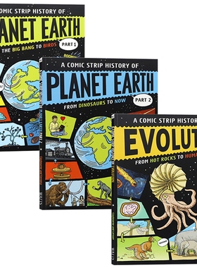 科普漫画历史篇3册 英文原版绘本 A Comic Strip History of Planet Earth Part/Evolution 地球漫画史 从大爆炸到鸟类 恐龙到现代