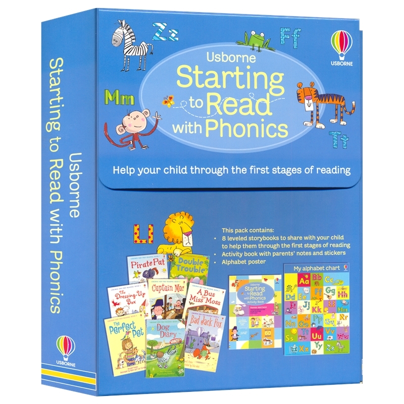 Usborne Starting to Read with Phonics 尤斯伯恩 自然拼读故事绘本8册盒装 活动书 附60+贴纸 亲子共读 英文原版进口儿童图书