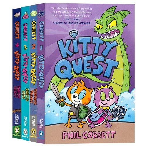 Kitty Quest   猫咪奇遇记 Tentacle Trouble Sinister Sister Phantom Frenzy 魔法冒险 幽默搞笑 全彩漫画书 4册 英文原版进口