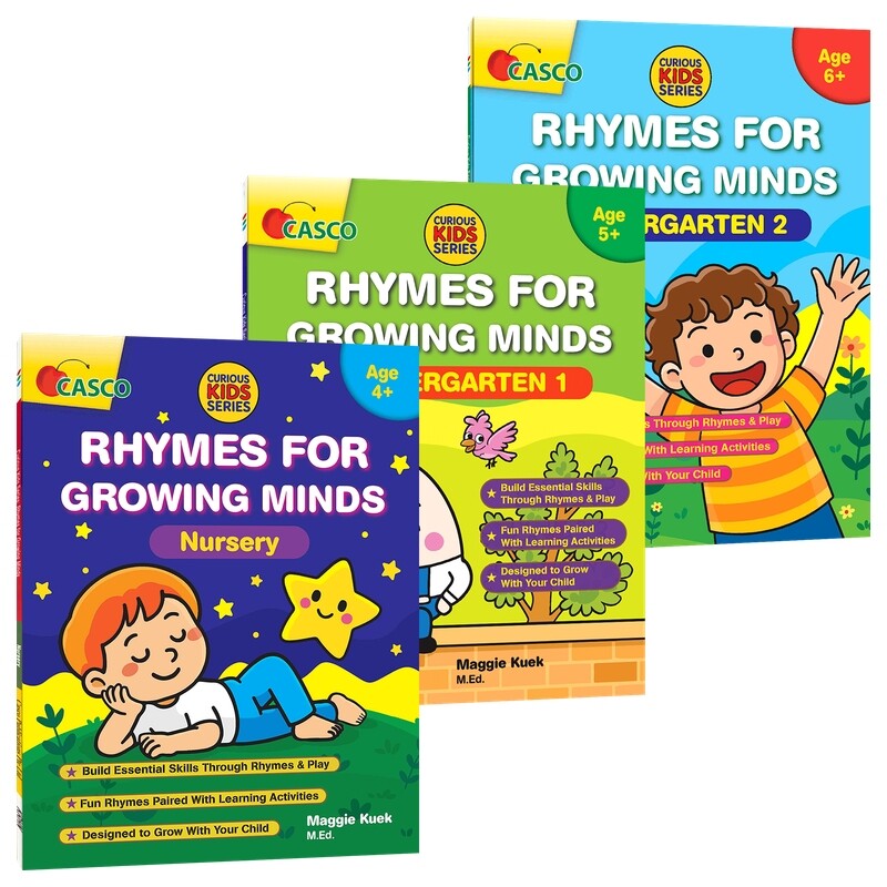 Casco Rhymes for Growing Minds N-K2 新加坡经典英文童谣 幼儿园练习册 幼小衔接 韵律与数字 语言启蒙 英文原版 Curious Kids