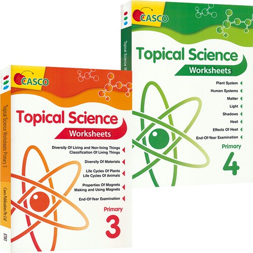 Casco Science Topical Worksheets 3-4 新加坡科学 专题练习册 3-4年级 2册 科学模拟练习 英文原版进口图书