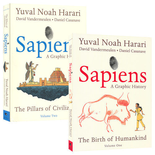 Sapiens 人类简史1-2 从动物到上帝 文明的支柱 漫画故事书 Harari 尤瓦尔·赫拉利 世界通史 百科科普 英文原版进口图书