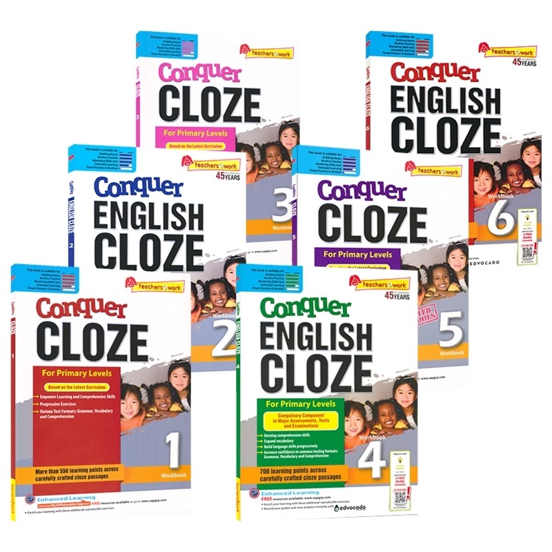 SAP Conquer Cloze Workbook 1-6年级攻克系列完形填空6册练习册套装 7-12岁 新加坡小学新亚出版社教辅 英文原版进口,书籍/杂志/报纸,儿童读物原版书,淘宝优惠券,粉丝福利购,淘宝优惠卷