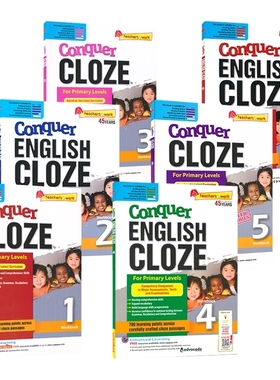 SAP Conquer Cloze Workbook 1-6年级攻克系列完形填空6册练习册套装 7-12岁 新加坡小学新亚出版社教辅 英文原版进口