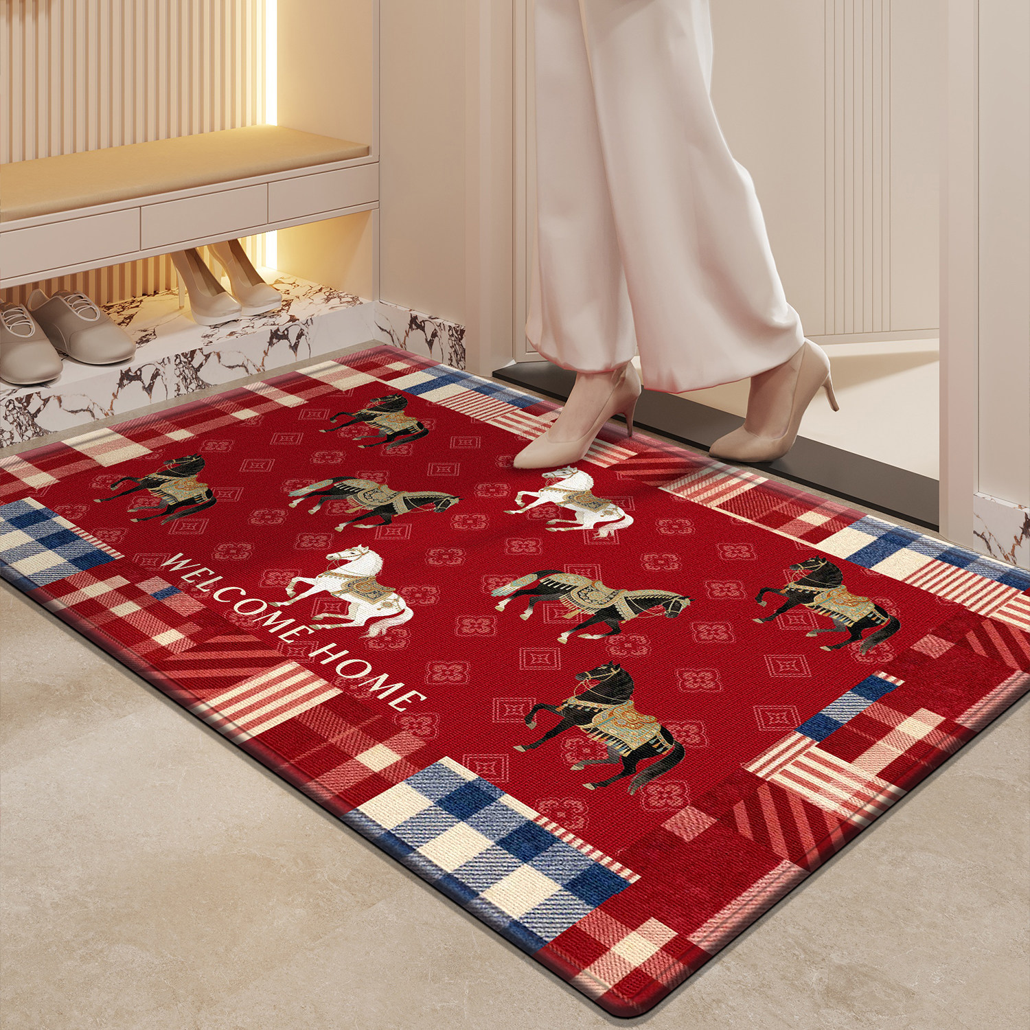 地垫入户门垫红色喜庆新年玄关地毯进门口防滑耐脏免洗防滑脚垫子,居家布艺,入户地垫,淘宝优惠券,粉丝福利购,淘宝优惠卷