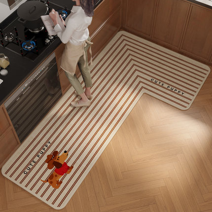 厨房地垫卡通L型脚垫子亚麻编织高级感吸水吸油防滑专用耐脏7地毯